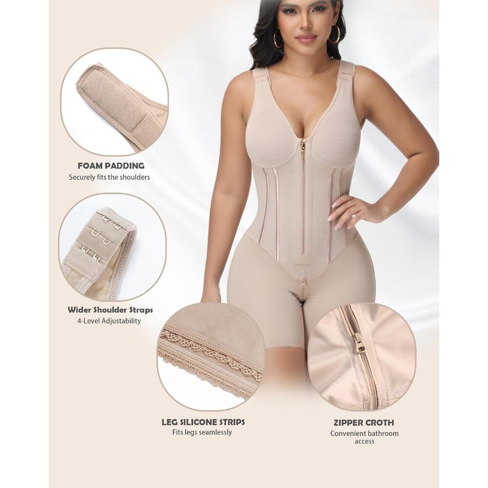 Women's Fajas Tummy Control Tuck Garment Full Body Shaper Bra Shapewear Tan - Picture 6 of 6